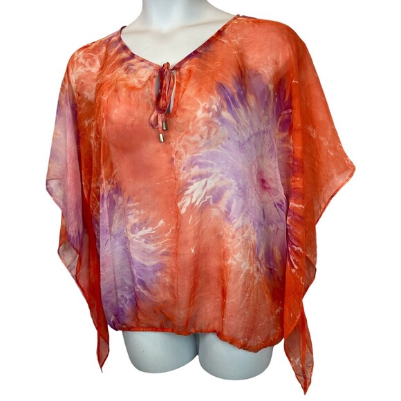 Alberto Malaki Sheer Top Swim Cover-up Size XL Tie Front Orange Floral - Picture 2 of 7